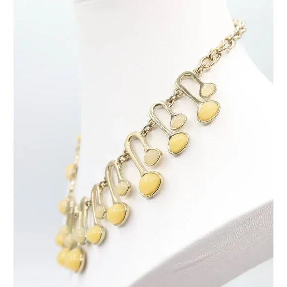 ANN TAYLOR Retro MCM Atomic Style Gold Tone Resin Cabochon Necklace Funky Mod - Picture 5 of 10